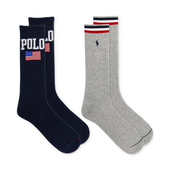 Polo Ralph Lauren Men's Athletic Americana Crew Sock 2-Pack Blue Size 10-13 B4HP - Picture 1 of 1